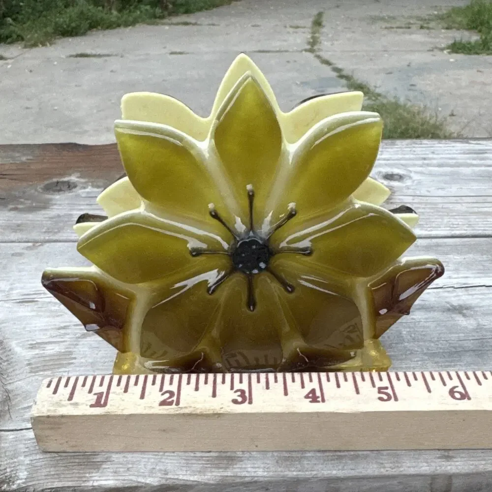 Vtg 1960s Lucite Flower Napkin Letter Holder Orange Yellow Retro Mid Century 6”